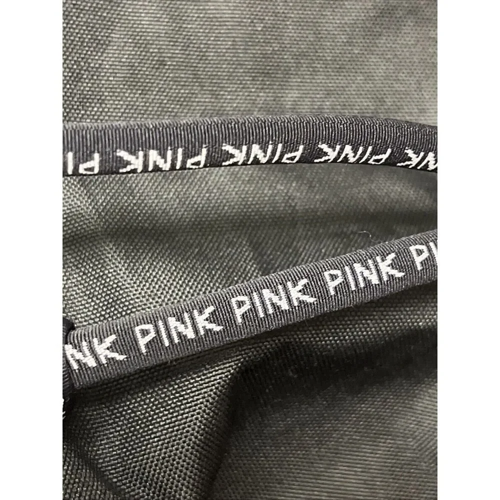 PINK Victoria's Secret Cinch Drawstring Large Back Pack Black/Silver NWOT